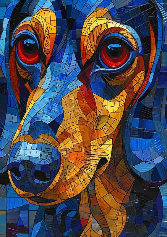 Dachshund dog with red eyesand a stained glass effect | Metal Poster
