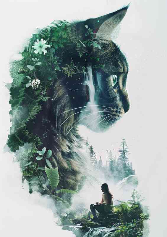 Double exposure of the cat | Metal Poster