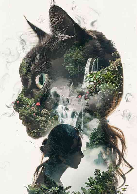 Lady and the Cat Double exposure | Metal Poster