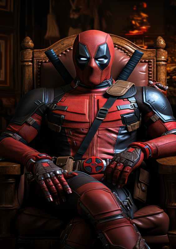 Deadpool resting in his armchair | Metal Poster