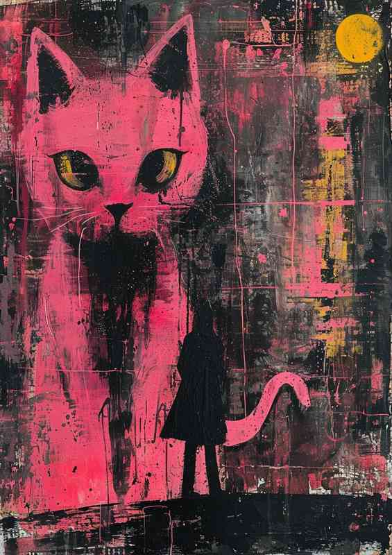The pink cat with yellow eyes street art | Metal Poster