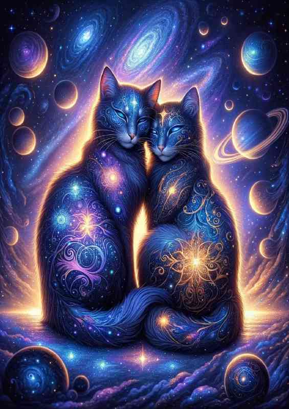 Two cats with celestial patterns on their fur | Metal Poster