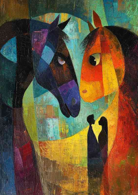 Two people and horses standing | Metal Poster
