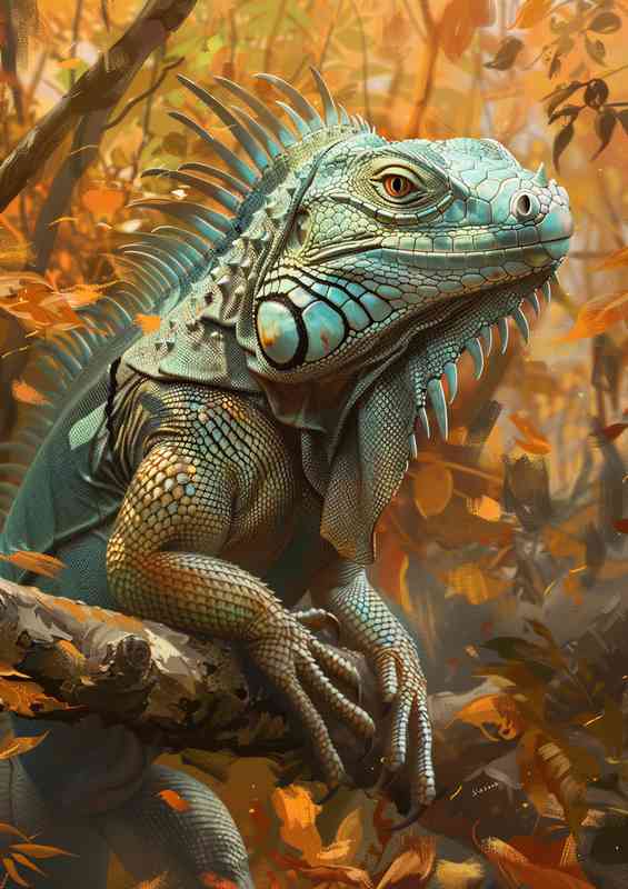 Green Iguana in the woods | Metal Poster