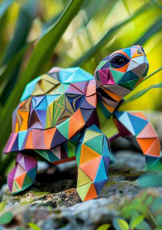 A cute little turtle with colorful geometric patterns | Metal Poster