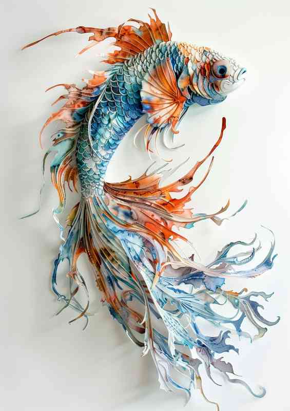 A painting style of a betta fish in watercolor | Metal Poster