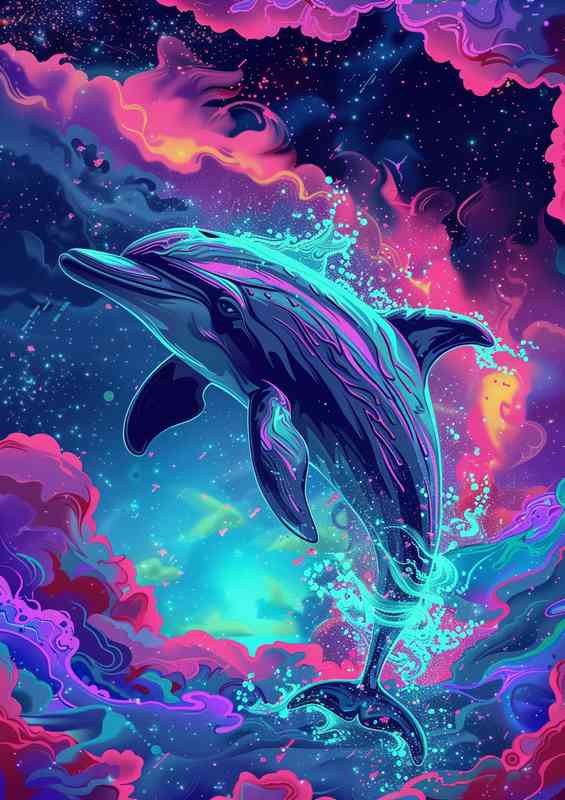 Dolphin jumping into the purple haze | Metal Poster