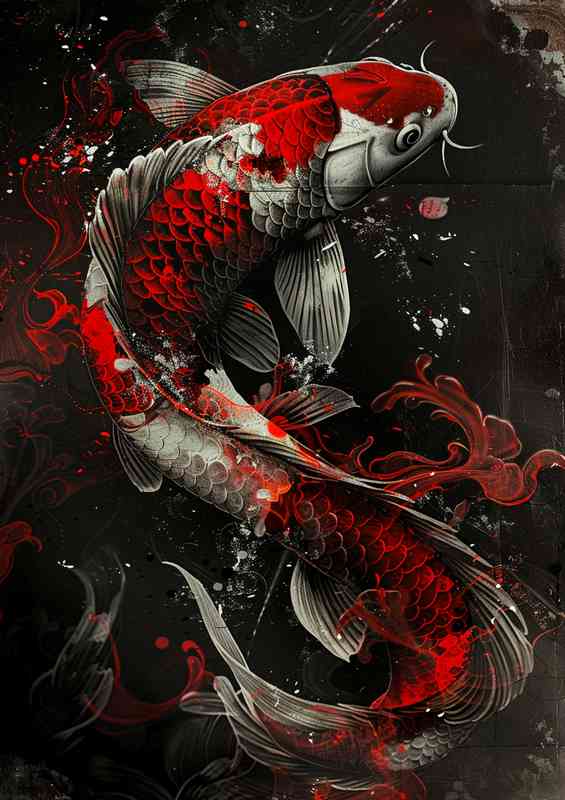 Japanese Koi in stunning red and black | Metal Poster