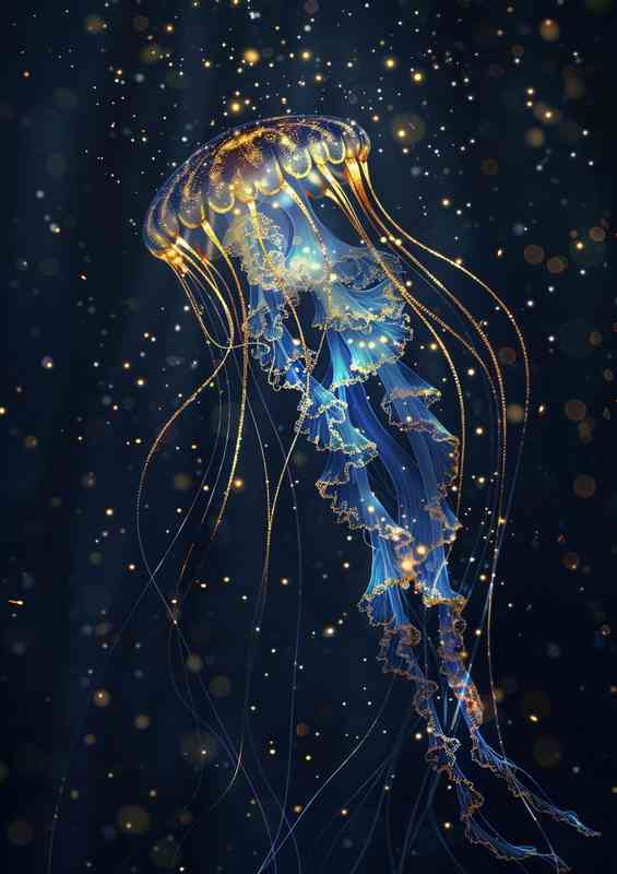 Jellyfish with grace in the dark ocean | Metal Poster