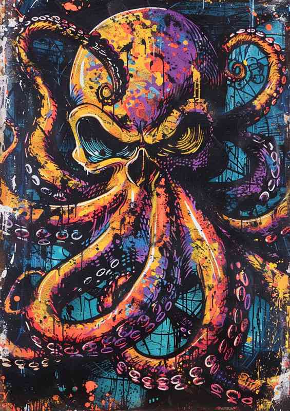 Octopus is shown with a glowing tentacles | Metal Poster