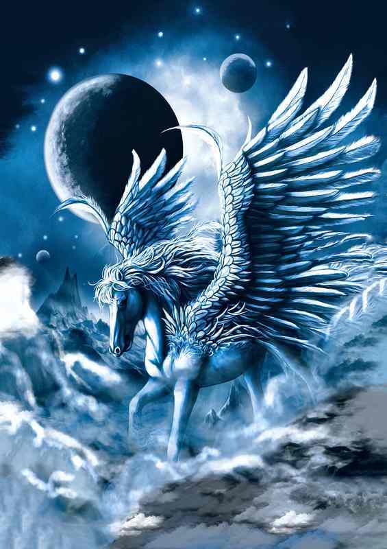 Pegasus through the clouds | Metal Poster