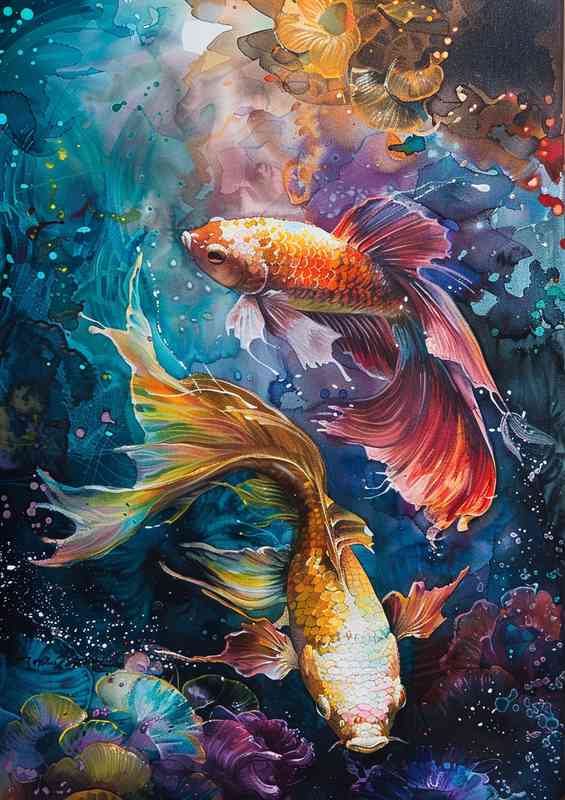 Painting style the siamese fighting fish | Metal Poster
