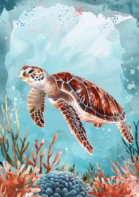 Sea turtle swimming in the ocean | Metal Poster