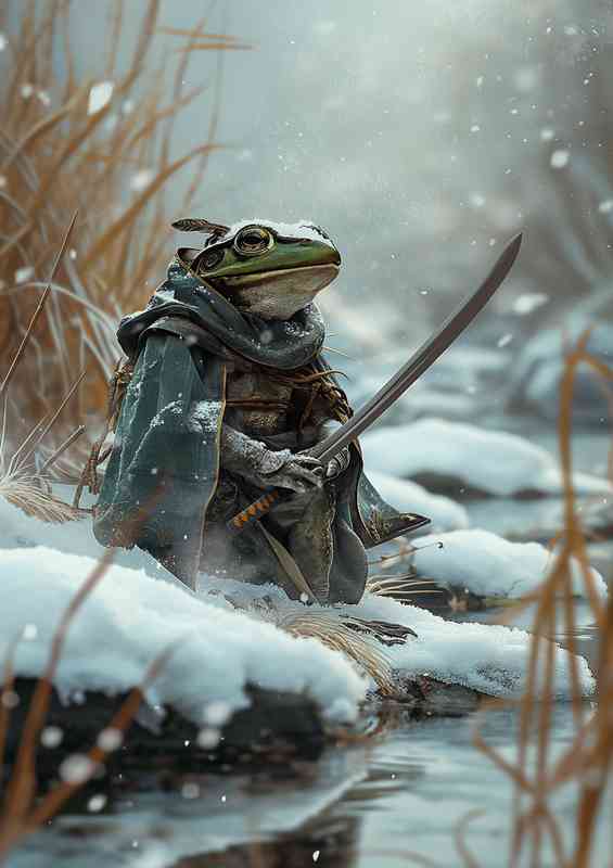 A Frog with as sword in the snow | Metal Poster