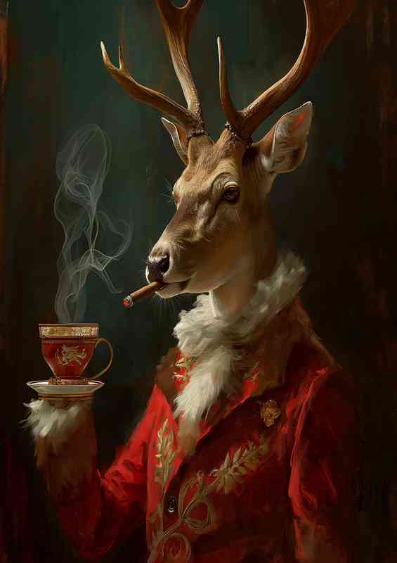Deer smoking and haviung a coffee | Metal Poster