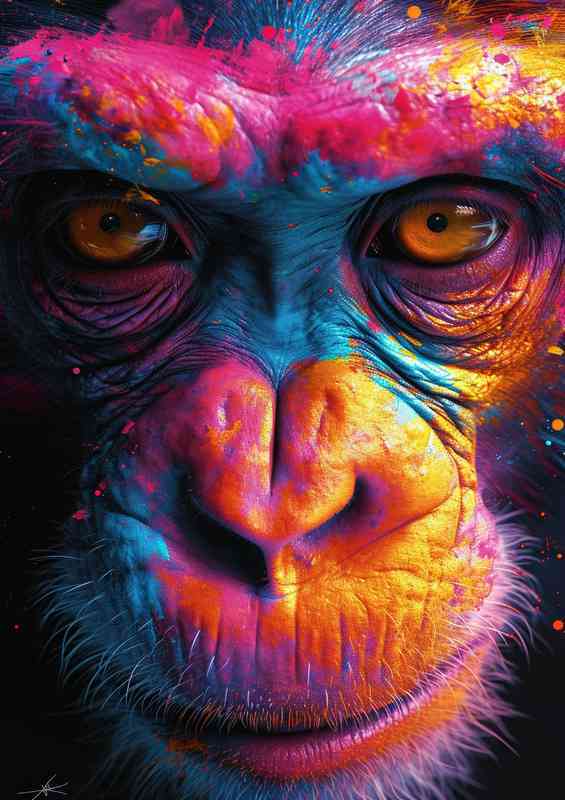 A face of a monkey painted with bright colors | Metal Poster