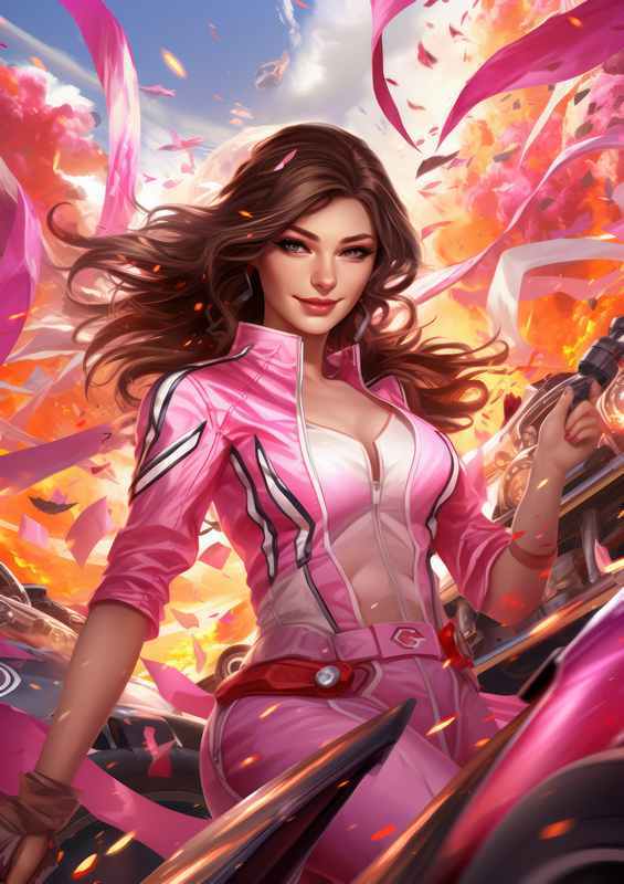Girl In Pink Racing | Metal Poster