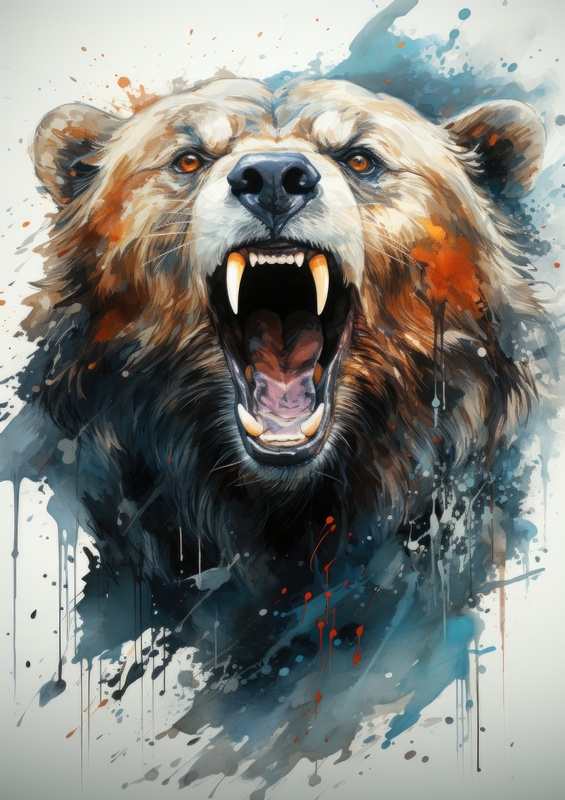 Angry painted brown bear | Metal Poster