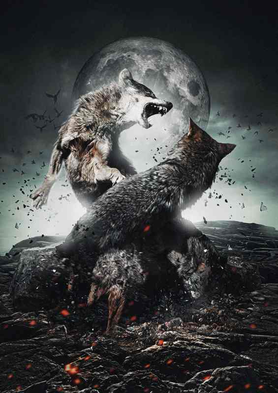 Wolfs fighting for food | Metal Poster