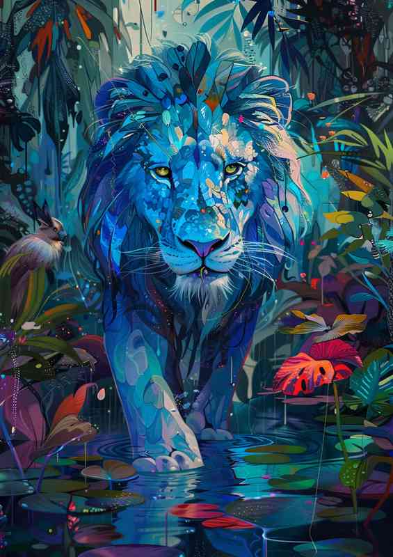 Blue Lion in the jungle | Metal Poster