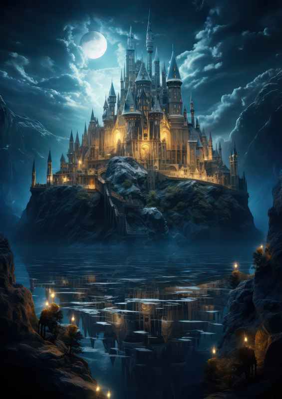 Harry potter castle style standing in a lake | Metal Poster