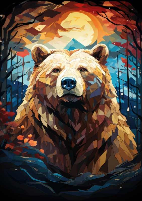 Brown bear by the mountains Absteact | Metal Poster