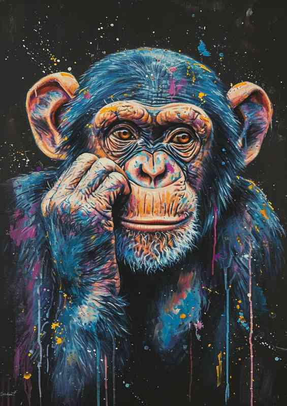 Chimp monkey deep in thought | Metal Poster