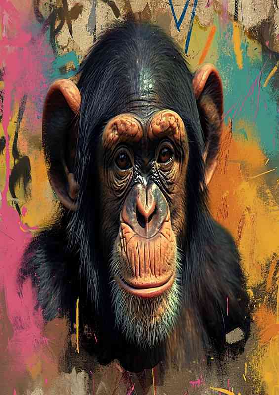 Chimp monkey in street art style | Metal Poster
