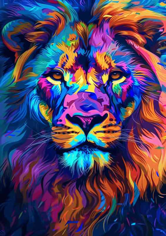 Colorful painting of an imposing lion | Metal Poster