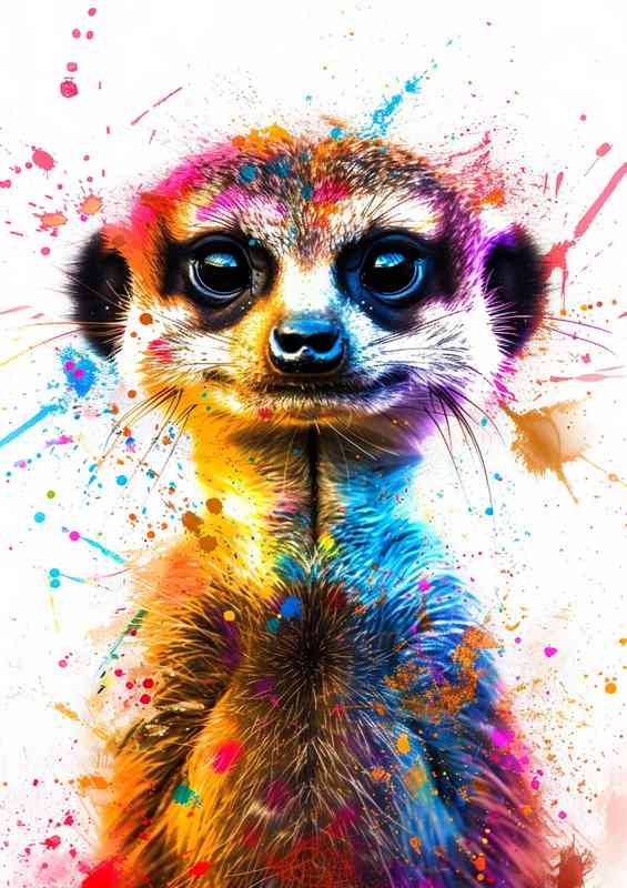 Cute meerkat with big eyes smiley face colorful paint | Metal Poster