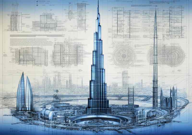 Dubais Majestic Tower Blueprint | Metal Poster