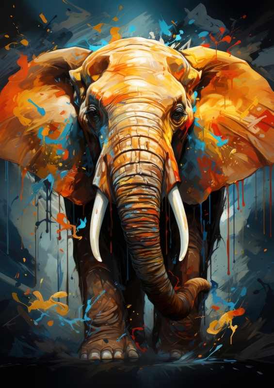 Elephant with colourful ears | Metal Poster