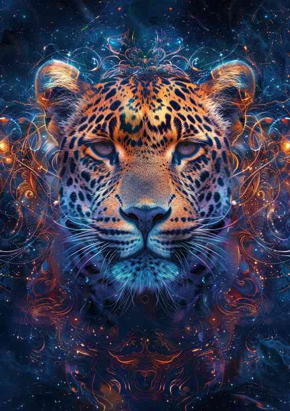 Ethereal background with an image of a leopard | Metal Poster