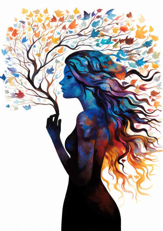 Colourful woman silhouette art tree artwork | Metal Poster