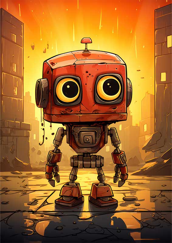 An old robot with its eyes open | Metal Poster