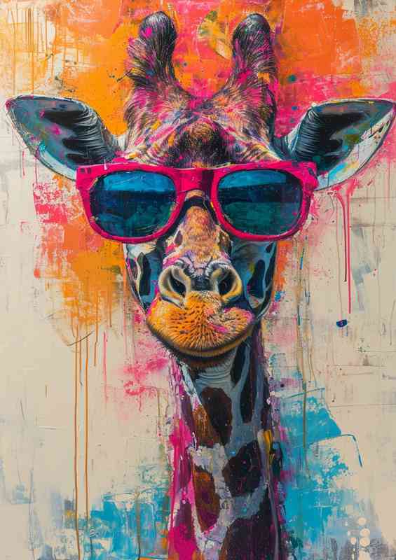 Giraffe wearing sunglasses street art | Metal Poster
