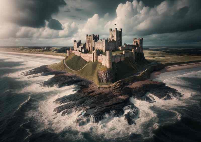 Bamburgh Castle Coastal Fortress | Metal Poster