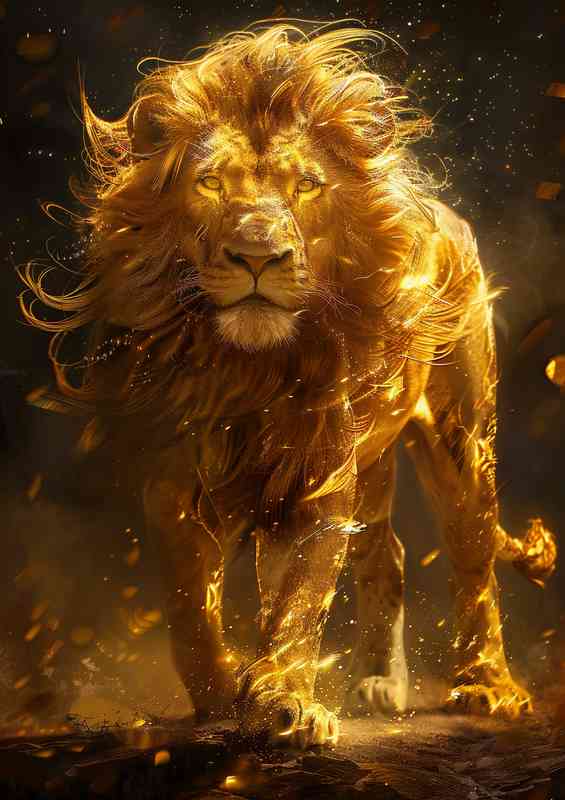 Golden lion is standing | Metal Poster