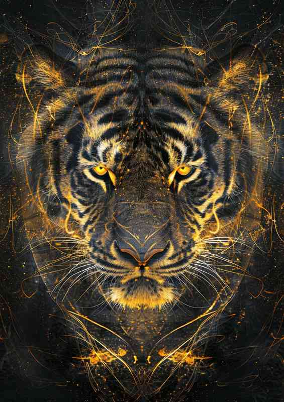 Golden yellows tigers art | Metal Poster