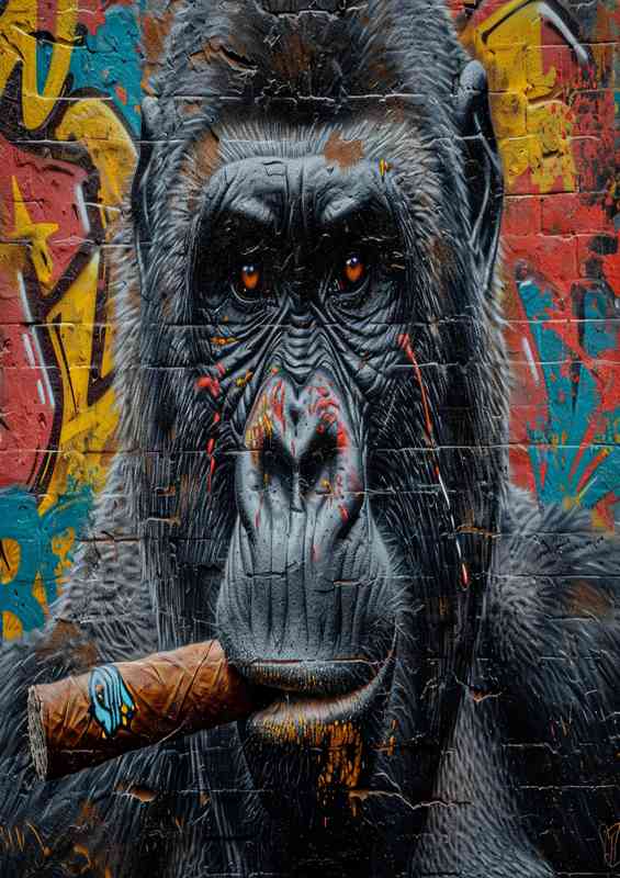 Gorilla smoking a cigar overlaid graffiti | Metal Poster