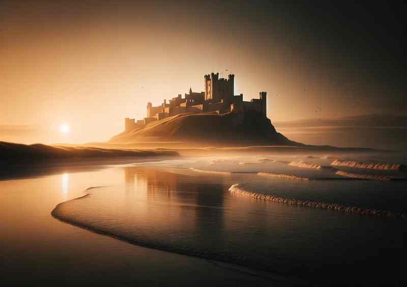 Bamburgh Castle at Dawn | Illuminated Metal Poster