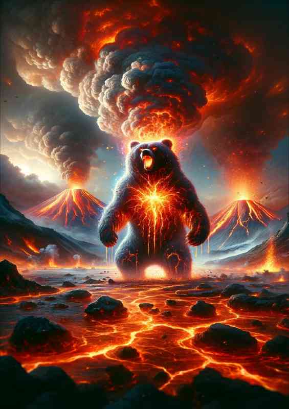 Lava Bear emerging from a volcanic explosion | Metal Poster