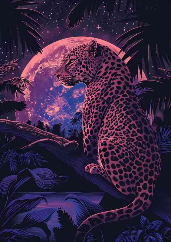 Leopard a full moon | Metal Poster