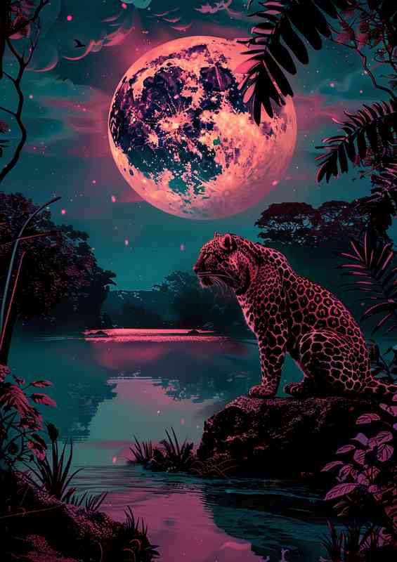 Leopard under a full moon | Metal Poster