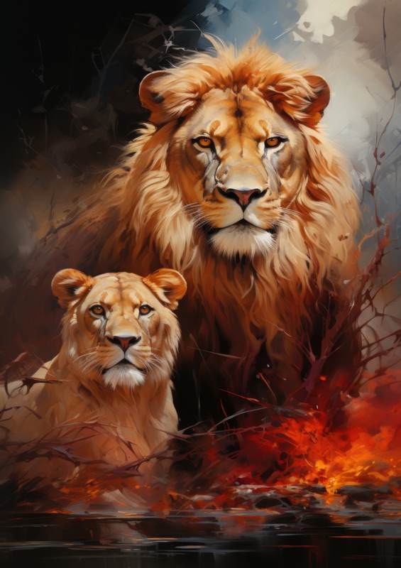 Lion and Lioness | Metal Poster