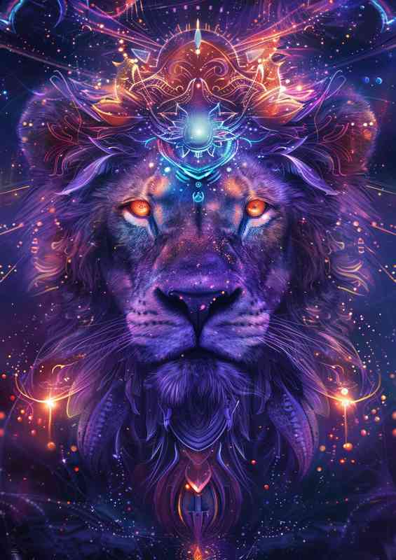 Lion full of star bursts | Metal Poster