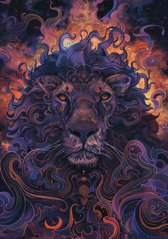 Lions face a colorful sky | Metal Poster