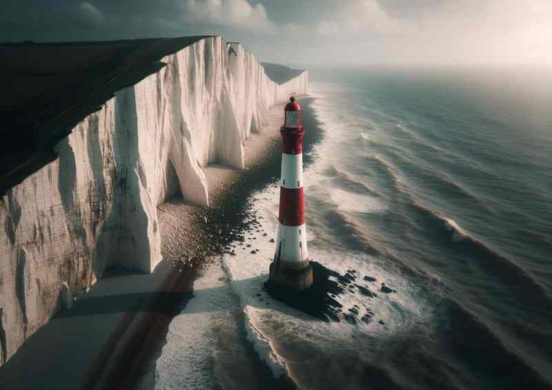 Beachy Head Lighthouse East Sussex | Metal Poster (Red & White)