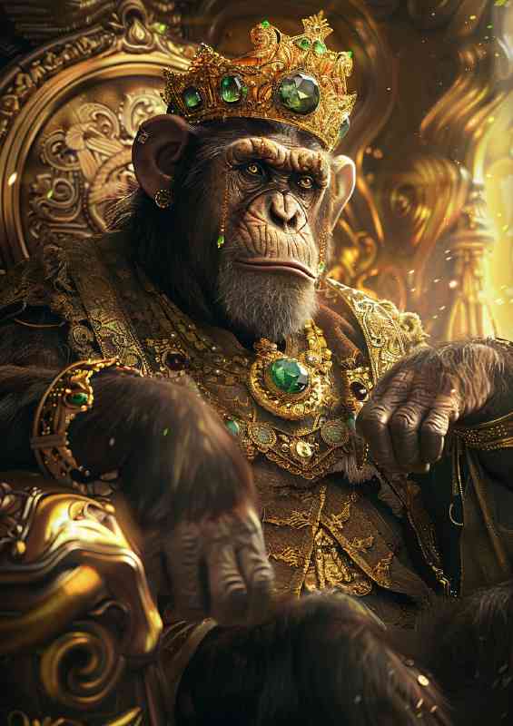 Monkey dressed in an ornate robe and wearing a crown | Metal Poster