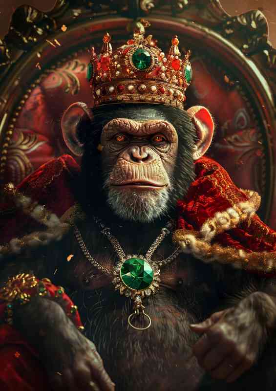 Monkey wearing a crown and royal red | Metal Poster